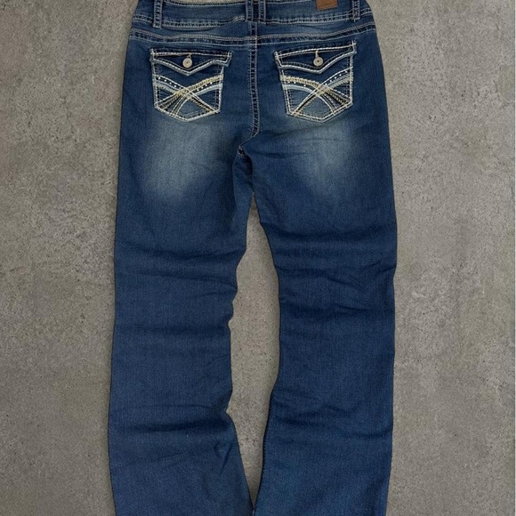 Denim - 2000s Willow low rise bootcut jeans with white stitching on back pockets